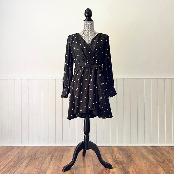Zara Polka Dot Surplice Neck Long Sleeve Fit & Flare Dress Size M - Picture 11 of 11